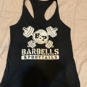 Barbells and a Ponytails tank